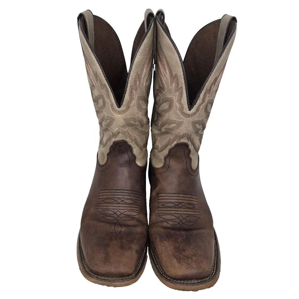 Nocona Men's Henry Western Boots Antique Brown Vtg Stone Square Toe Size 9.5 D